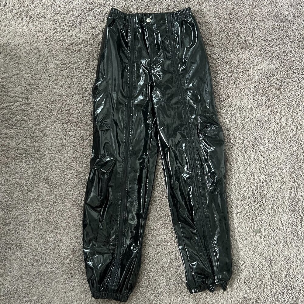 Fashion Nova Black Metallic Leather Joggers Size Medium
